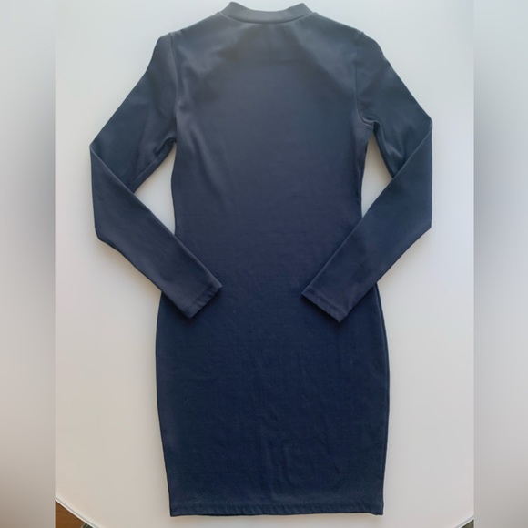 H&M Bodycon Ribbed Long Sleeve Dress with Gold Button Details in Navy | Small - Picture 3 of 3